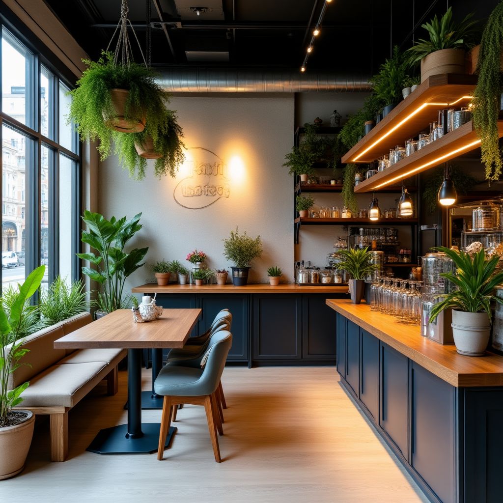 Café boutique con diseño industrial