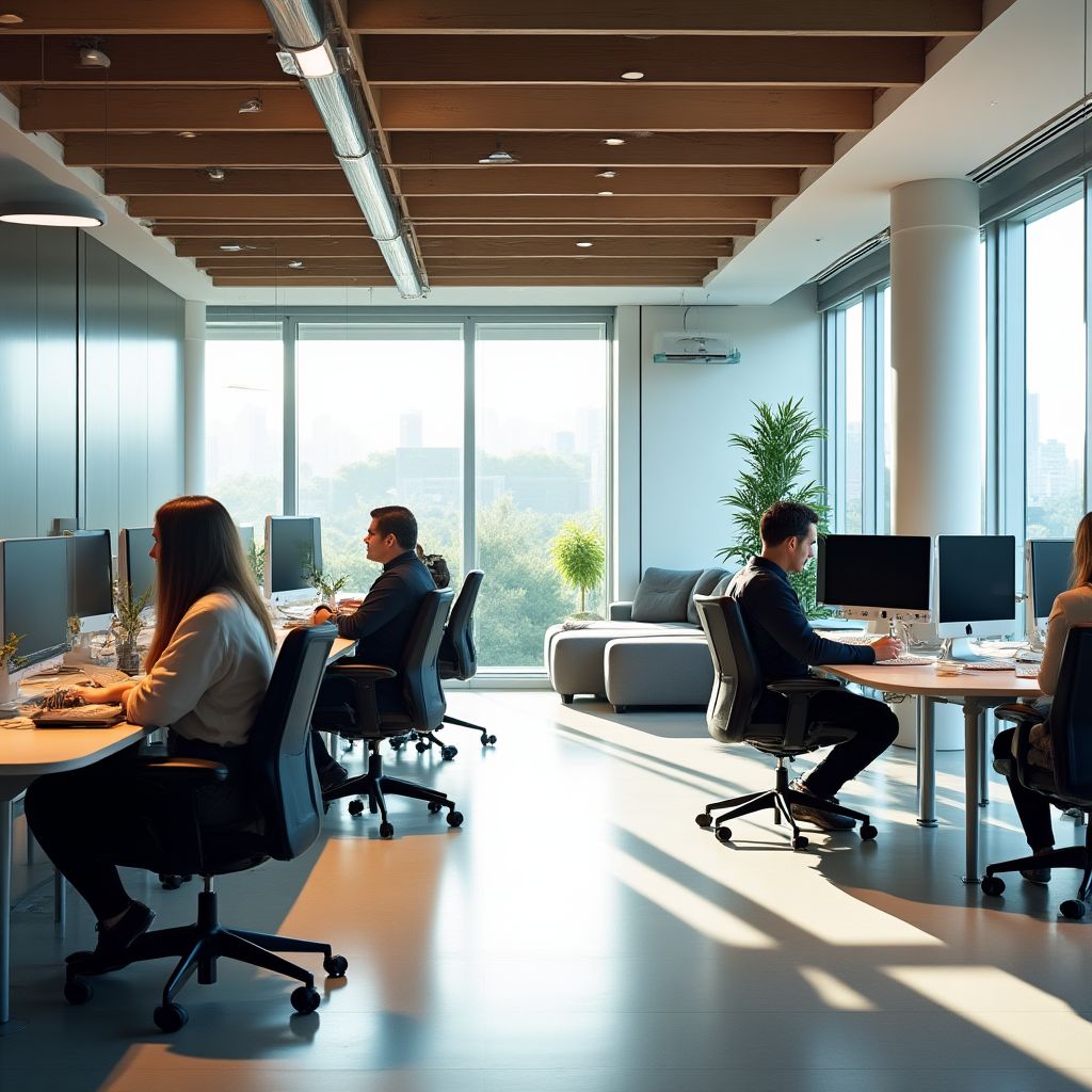 Oficina moderna con espacios colaborativos